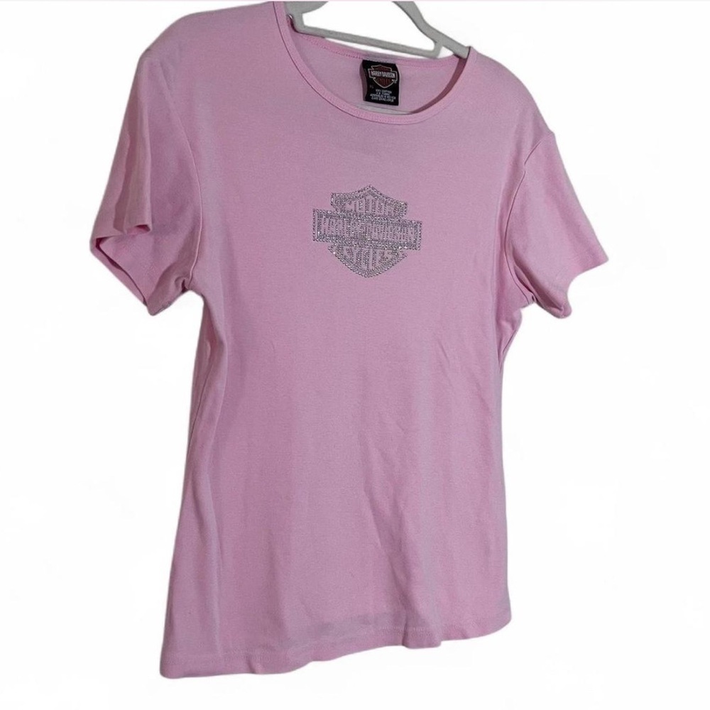 Harley-Davidson Pink Bling Logo Shirt XL | Cotton Biker Tee - Picture 2 of 6